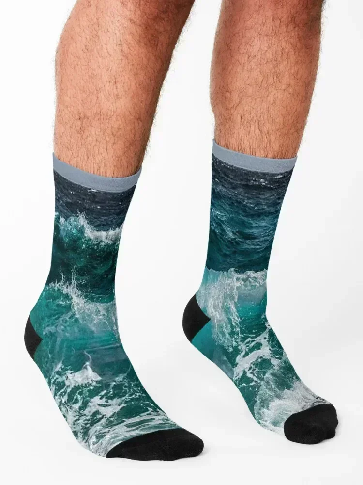 Blue Ocean Waves Socks New year's Thermal man winter funny sock floor Women's Socks Men's