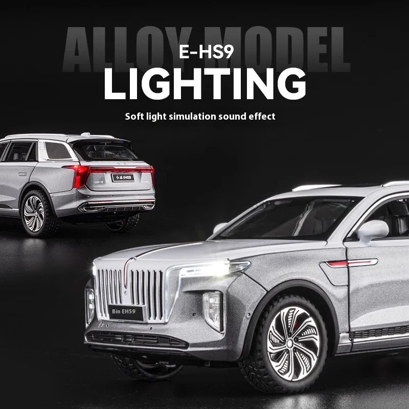HONGQI E-HS9 SUV Alloy Car, Diecast Modelo De Metal, Simulação De Som E Luz, Acessórios De Decoração De Escritório, Brinquedos Para Crianças, 1:24