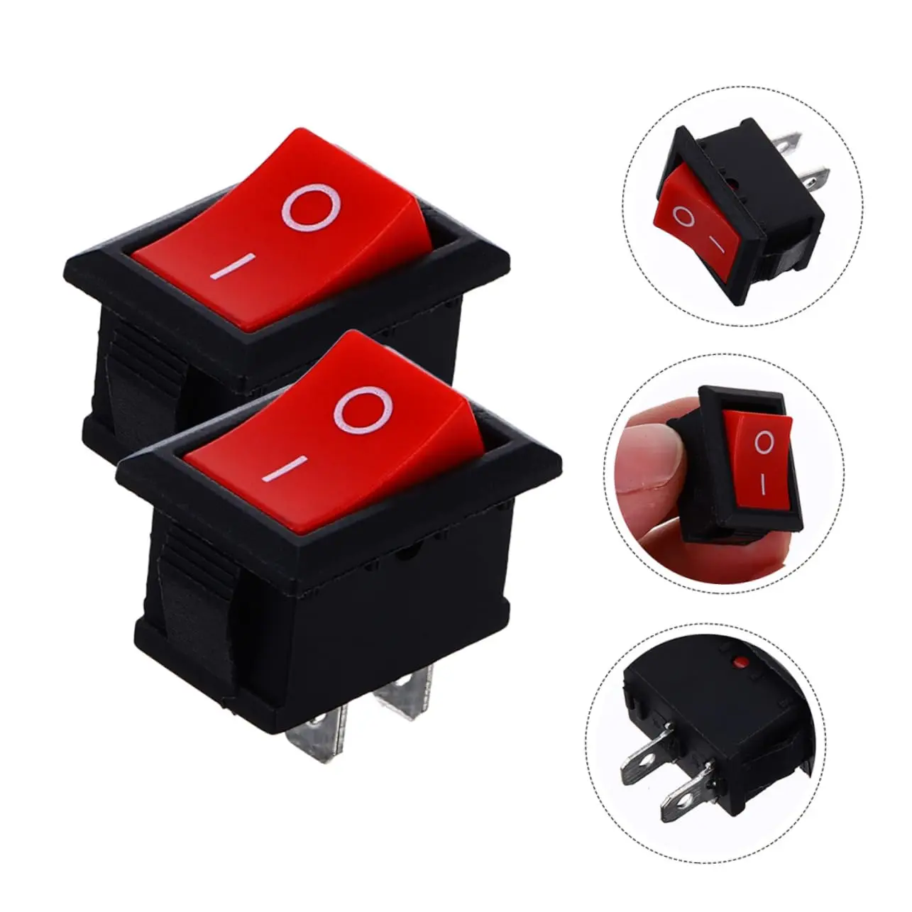 10-50 Stück Drucktastenschalter 10x15mm SPST 2-Pin 3A 250V KCD11 Ein-/Aus-Wippschalter 10MM*15MM Schwarz Rot und Weiß – Detail 2