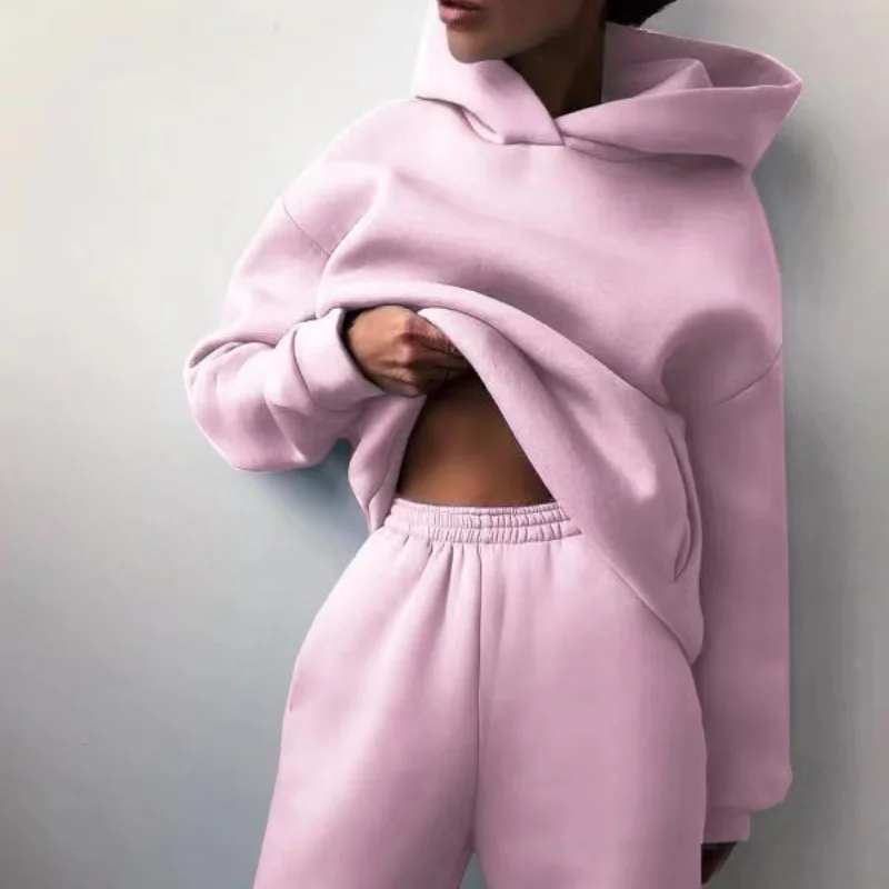 Jesienno-zimowa europejska i damska moda codzienna zagęszczone spodnie z długim sweter z rękawami dwuczęściowy garnitur