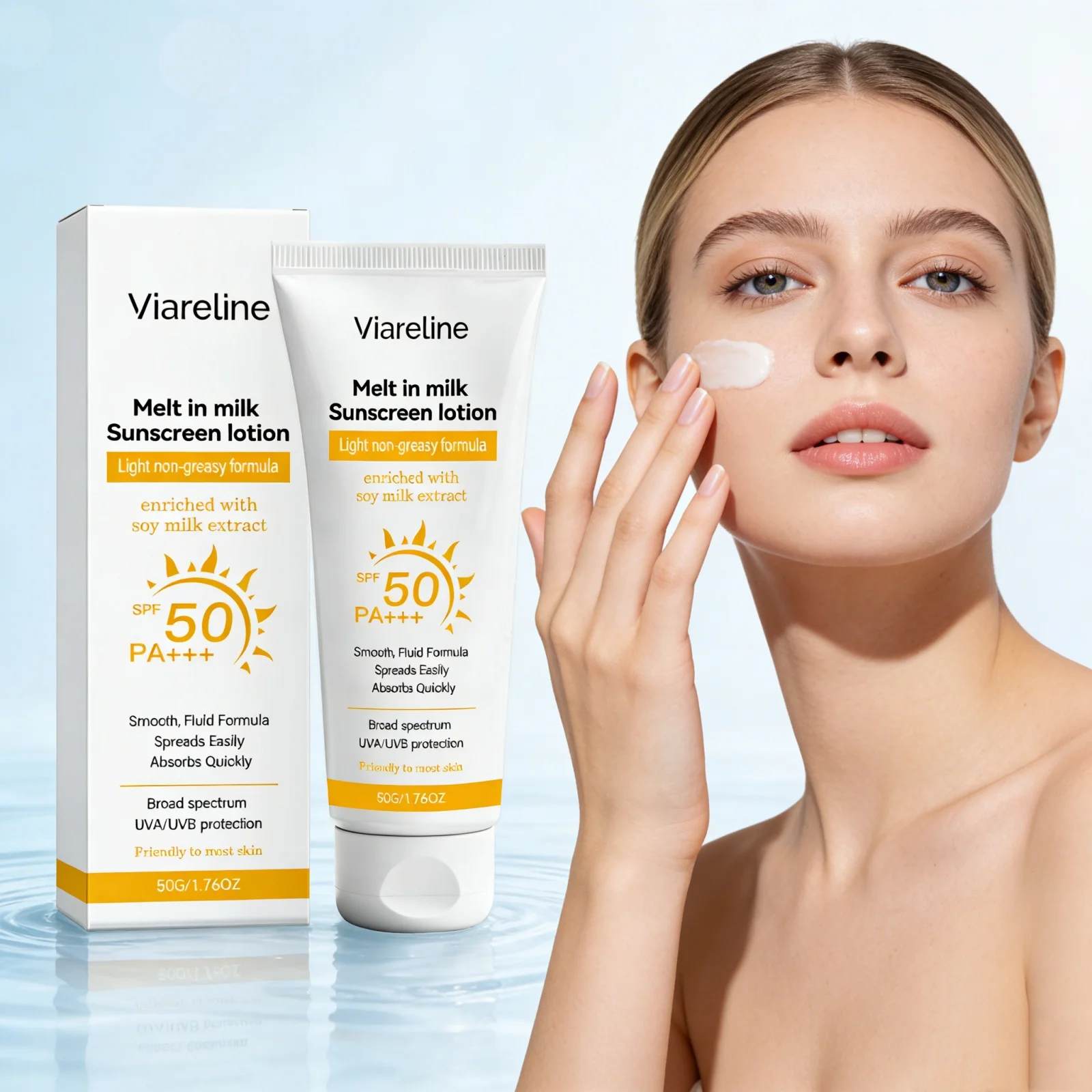 

Light Hydrating Sunscreen With Soy Milk Extract SPF50 Pa+++ Uv Protect Quick Absorb Non-Greasy Refreshing Moisturizing Sunscreen