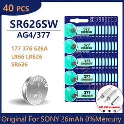 40PCS Original For SONY AG4 377 Button Batteries SR626SW SR626 177 376 626A LR66 Cell Coin Alkaline Battery For Watch Toys Clock