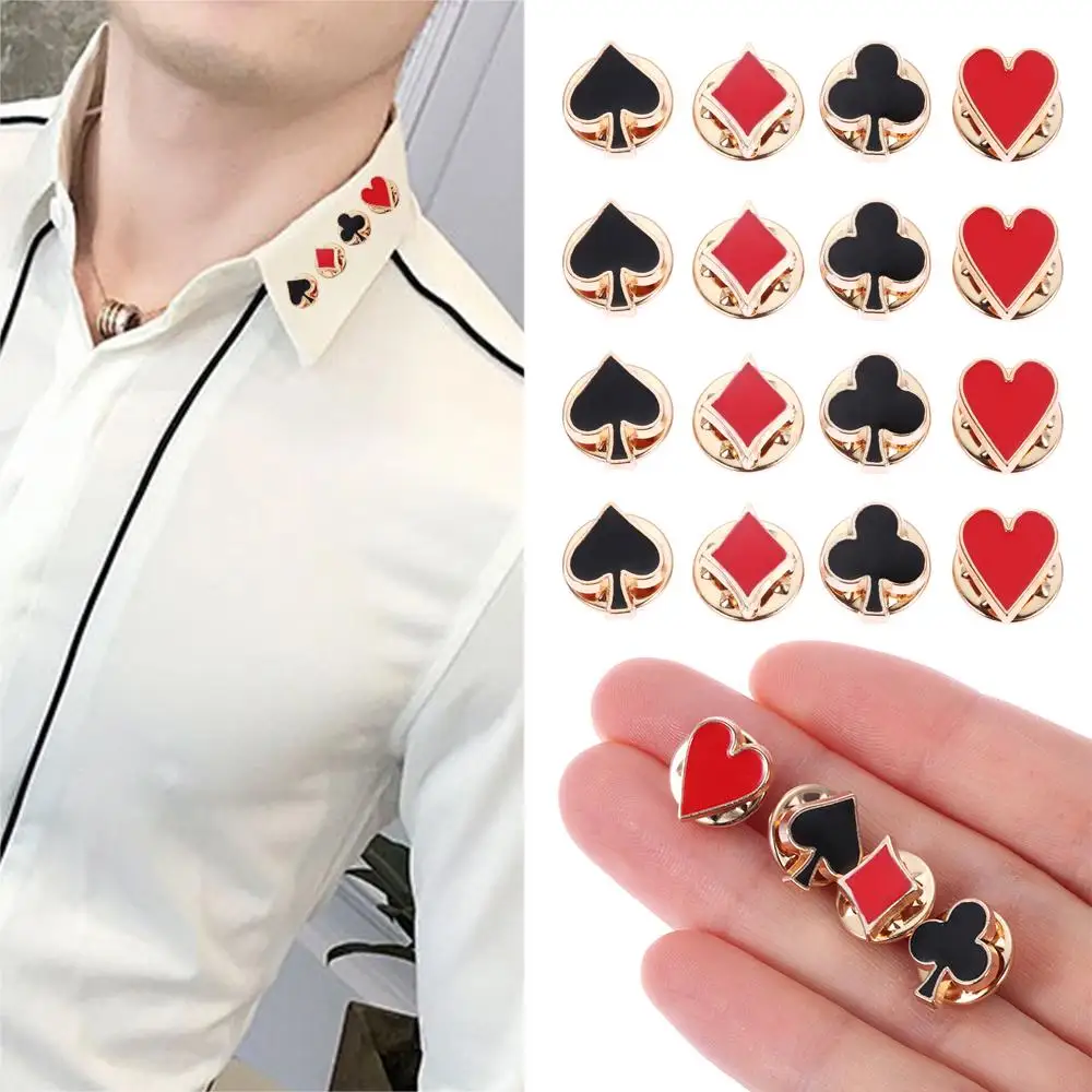 

4Pcs/set Women Men Alloy Poker Shaped Collar Pins Boutonniere Brooches Badges