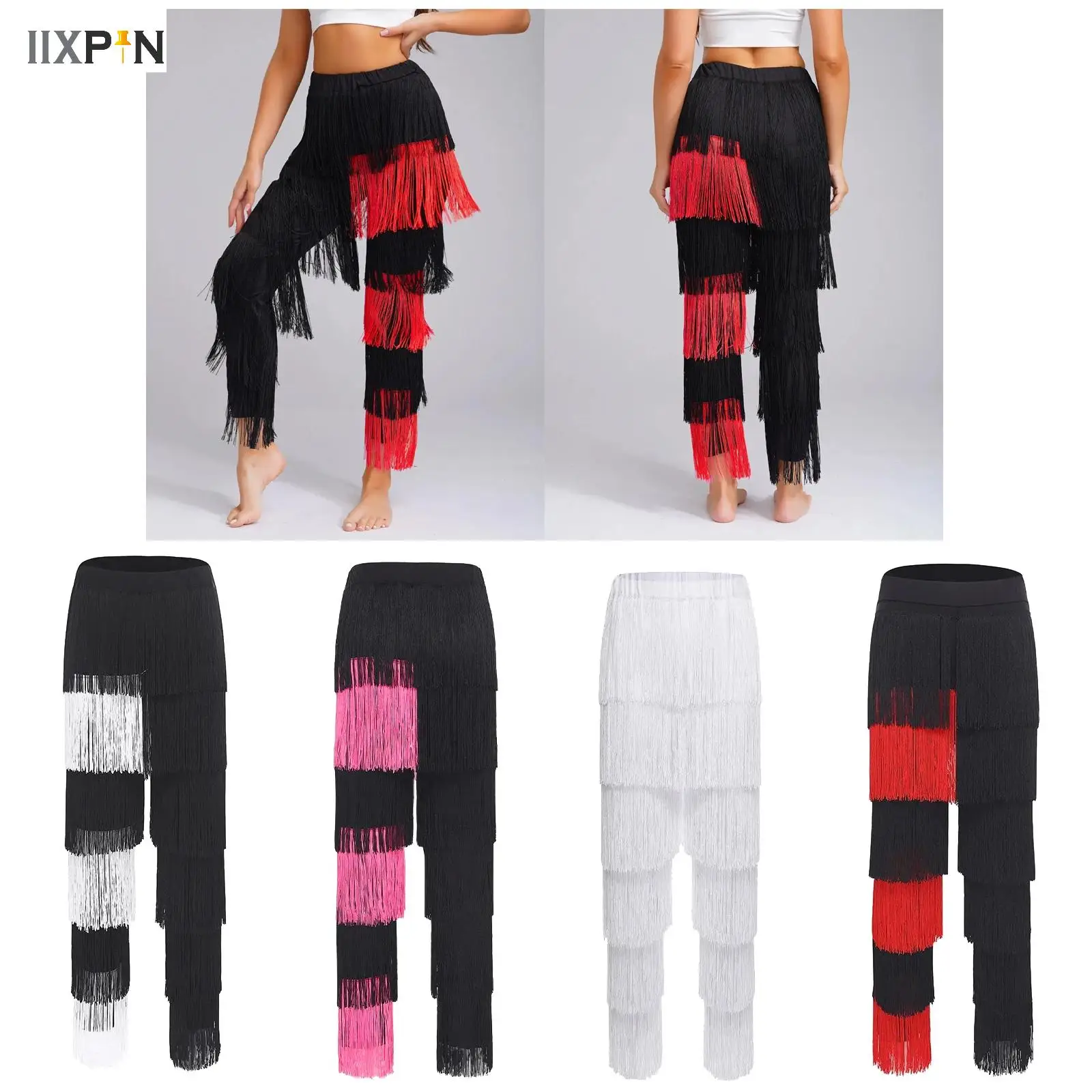 

Latin Dance Fringe Pants For Adult Women Ballroom Tassel Pants Salsa Samba Costume Rumba Chacha Tango Stage Competition Costume