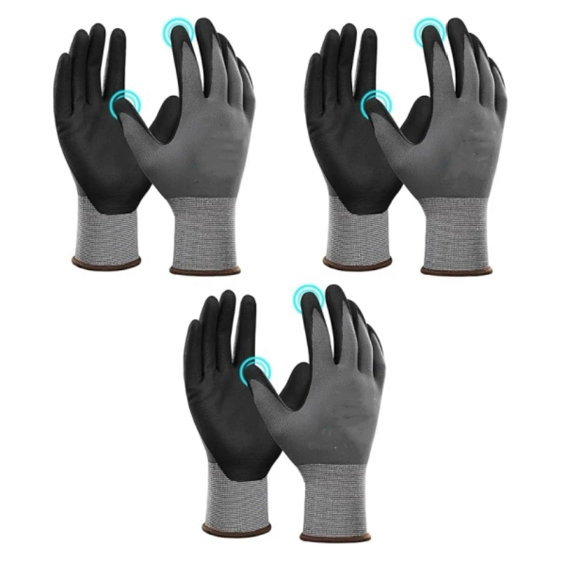 

3/6 пар защитных рабочих перчаток, сверхпрочные перчатки с микропенным нитриловым покрытием и ручкой для садоводства, строительства, промышленного механика