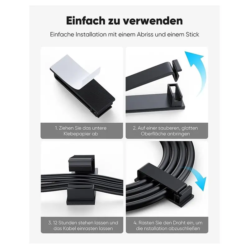 AT02-100Pcs Self-Adhesive Cable Clips Self-Adhesive Strong Cable Organiser For Desk/Home/Office