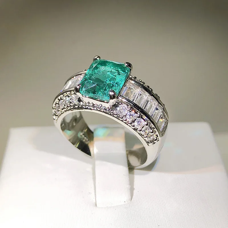 Bague de couple en argent S925, émeraude, princesse Paraiba, pour femmes, Double diamant, cristal, cadeau d'anniversaire de fiançailles, bijoux