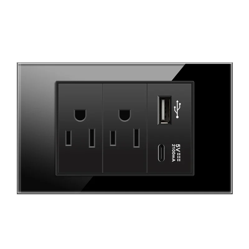 Shawader US/italia/cile/20A brasile presa a muro prese USB tipo C pressostato pannello in plastica/vetro temperato Home Office