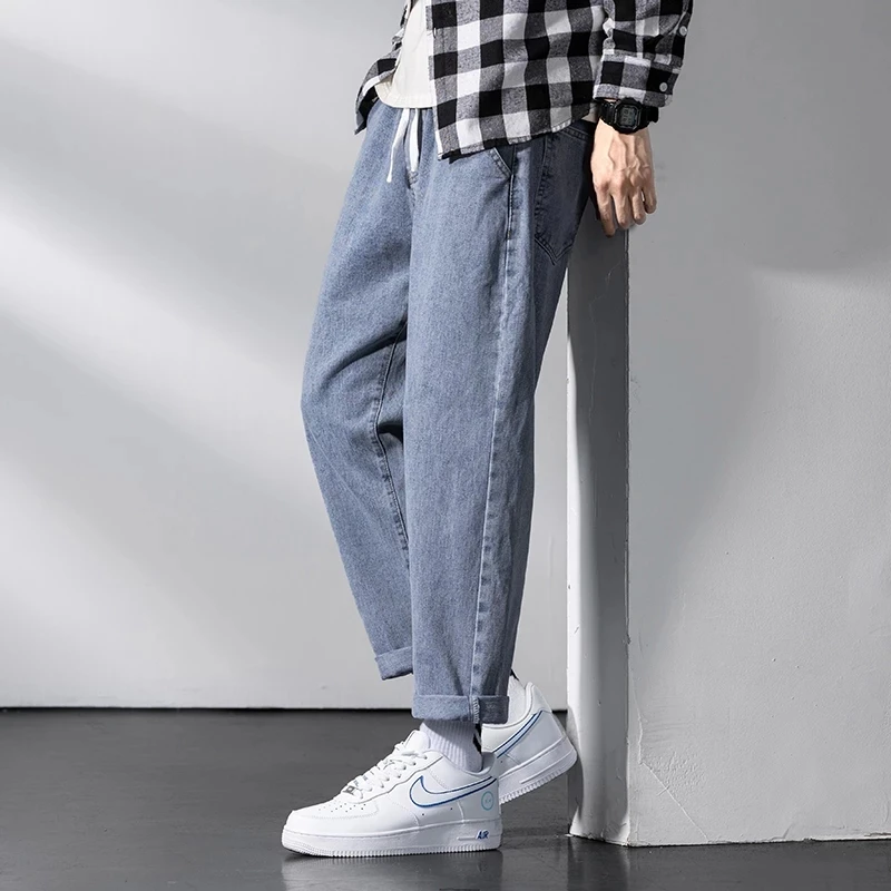 الرجال الدانتيل متابعة تمتد واسعة الساق الجينز 2025 جديد عصري موضة فضفاض سراويل تقليدية العلامة التجارية الكلاسيكية مرونة الخصر الذكور سراويل جينز