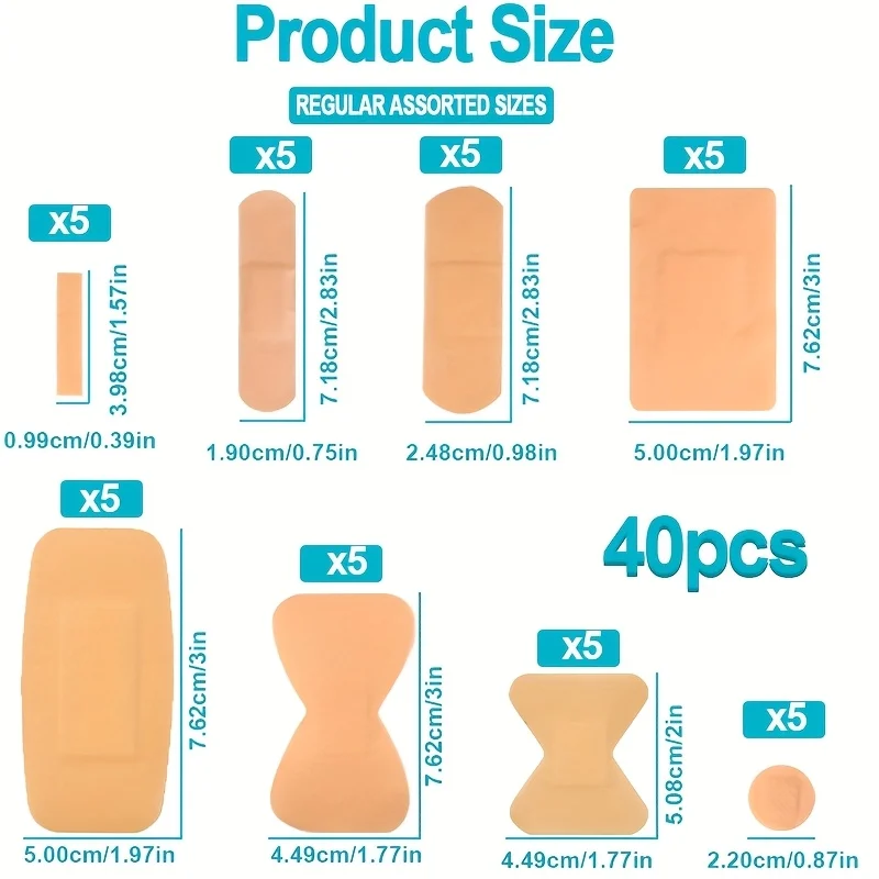 40 szt. Bandaże Pakiet różnorodności Bandaże na palce Różne rozmiary Pierwsza pomoc Różne samoprzylepne bandaże materiałowe do pielęgnacji ran