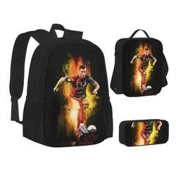 Ronaldo Wallpaper Backpacks Boys Girls Bookbag Students School Bags Cartoon Kids Rucksack Lunch Bag Pen Bag Three-Piece Set