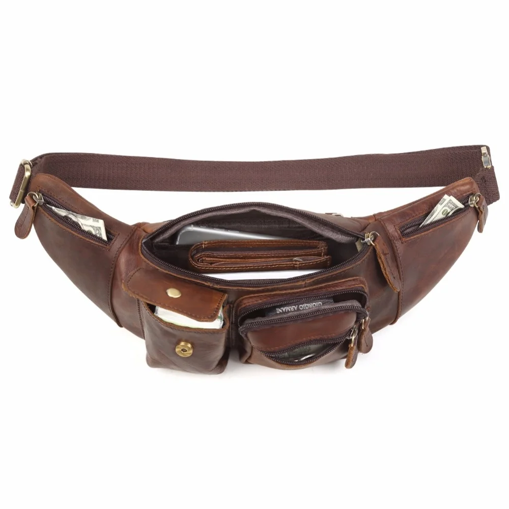 Genuine Leather Waist Packs Fanny Pack Belt Bag Vintage Phone Pouch Bags Travel Waist Pack Male Small Waist Bag Leather