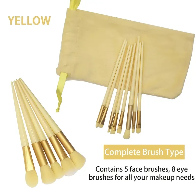 Makeup Brushes Set with Beauty Blender, Eyeshadow Brush Set in Cloth Bag, Gift Bag (Yellow)