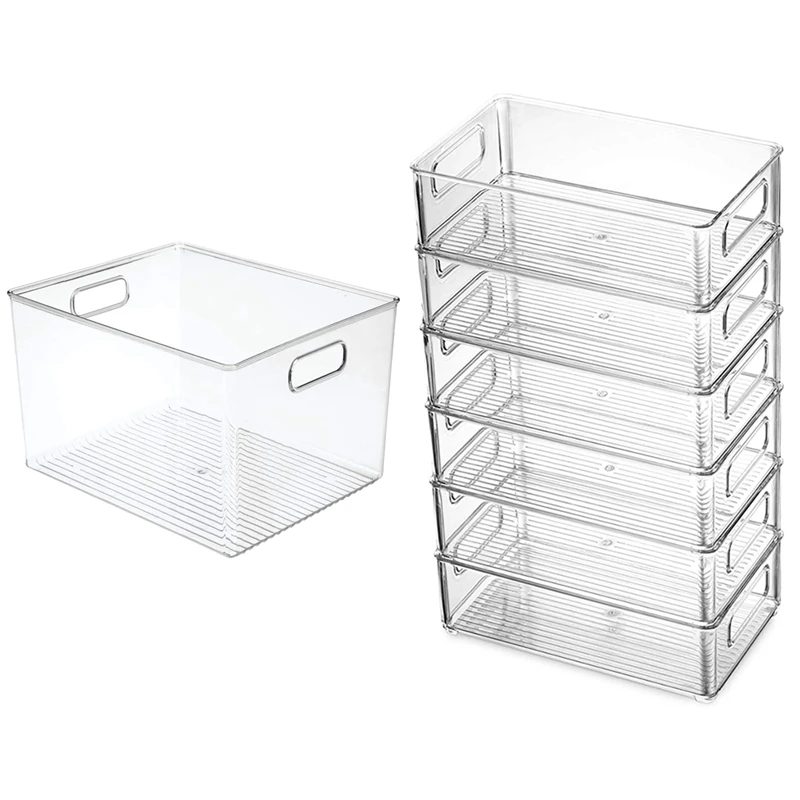 

7 Pcs Transparent Refrigerator Storage Box Desktop Dormitory Bathroom Storage Box, 1 Pcs 29X20x15cm & 6 Pcs 29X20x15cm