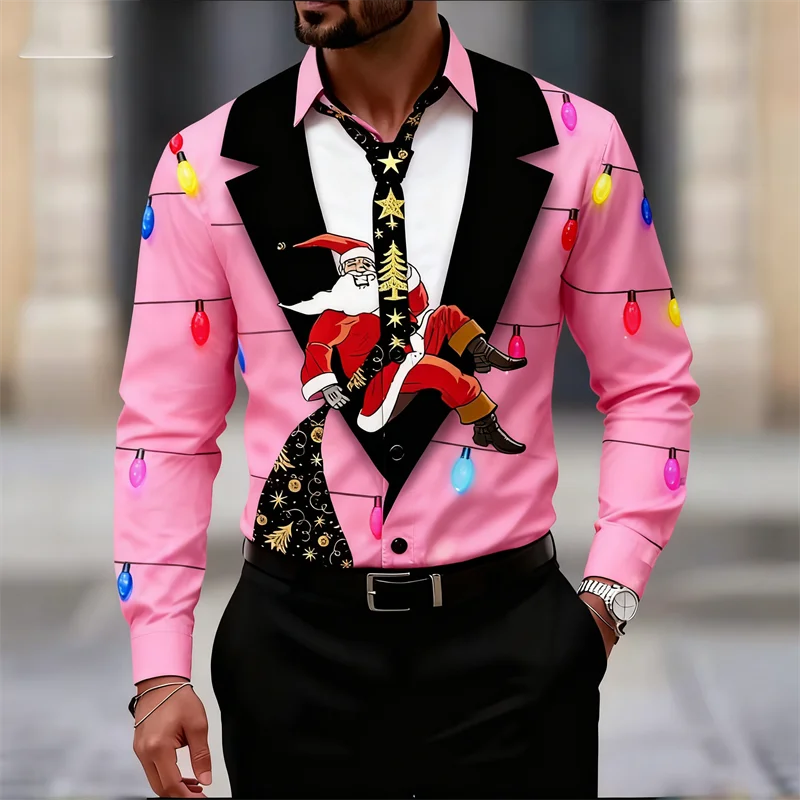 

Рождественская мужская рубашка с длинными рукавами, красочная рубашка с 3D принтом, рождественская рубашка с длинными рукавами, модная мужская рубашка