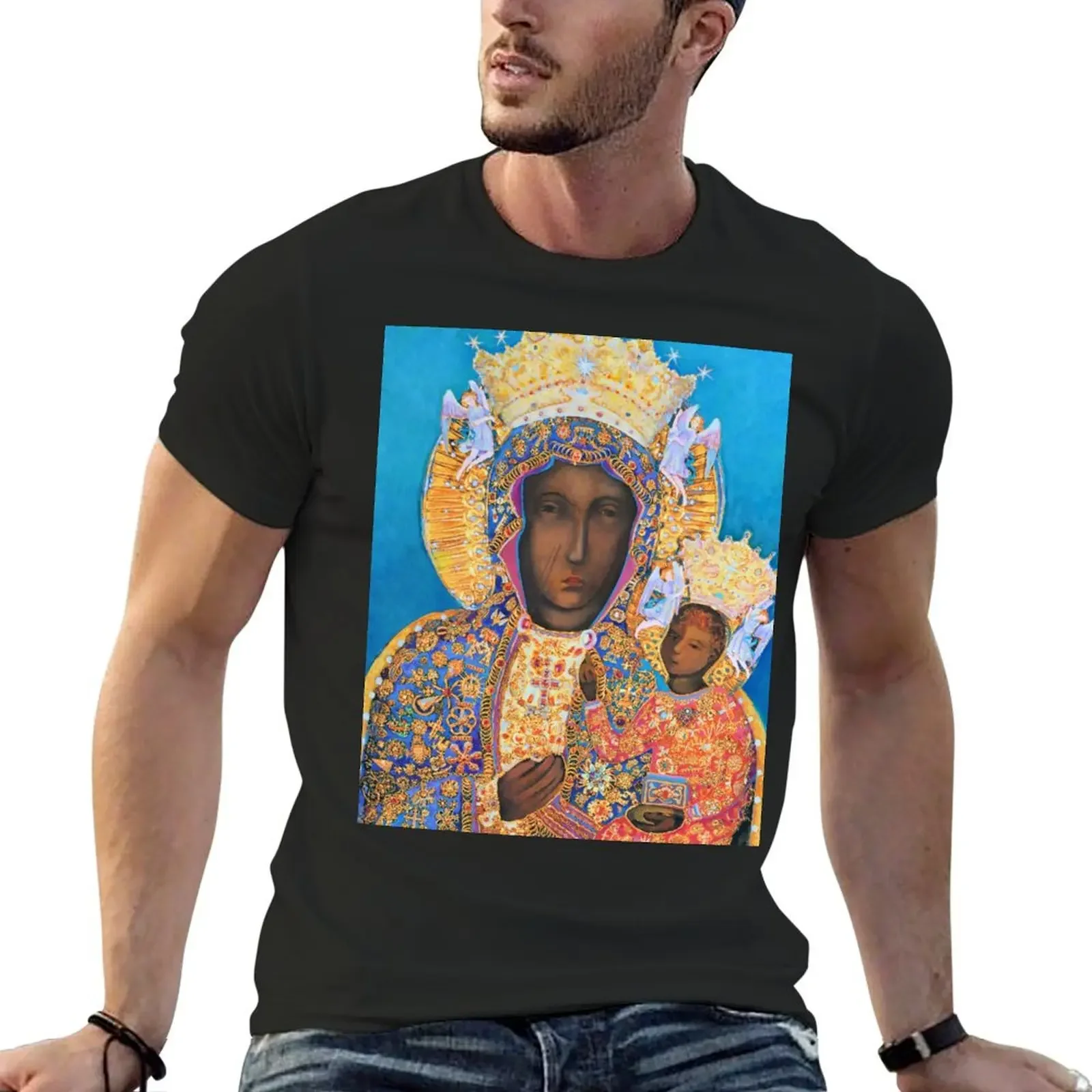 Our Lady of Czestochowa Black Madonna Poland Virgin Mary Painting T-Shirt anime stuff plain white t shirts men