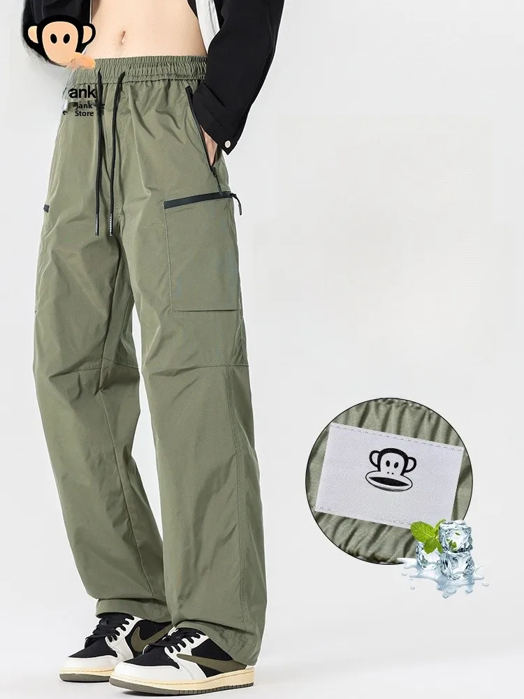 

PaulFrank Men's Summer Thin Ice Silk Straight Leg Casual Pants Loose Fit American Workwear Paratrooper Trousers Casual Trousers