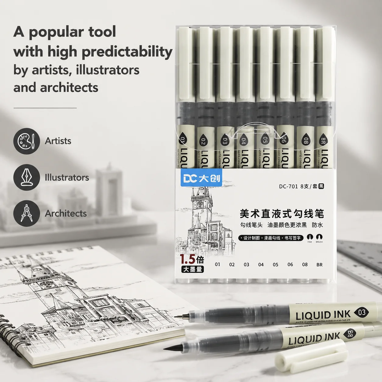 Stylo à encre liquide imperméable à grande capacité, 3 à 8 pièces, avec variété de pointes pour peinture, dessin de mangas, esquisse et marquage