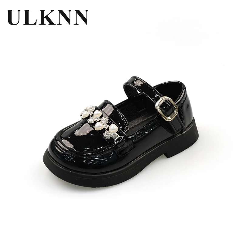 Girls' Leather Shoes Pearl Buckle Princess Shoes Kid's Fashion Simple Everything Black Shoes Children Show Girls Single Shoe