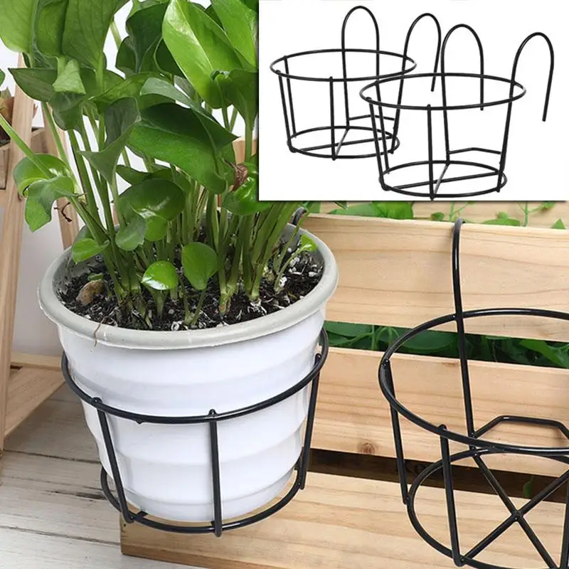 

Nice 2 Pcs Planter For Railing Hanging Flower Stand Plants Porch Hangers Planting Pot Railing Holder Basket Container Iron Plant