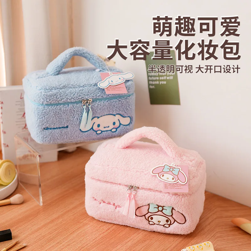 Sanrio Plush Makeup Bag Hello Kitty Cosmetic Bag Clear Pen Case Waterproof Embroidery Travel Toiletry Case Portable Makeup Pouch