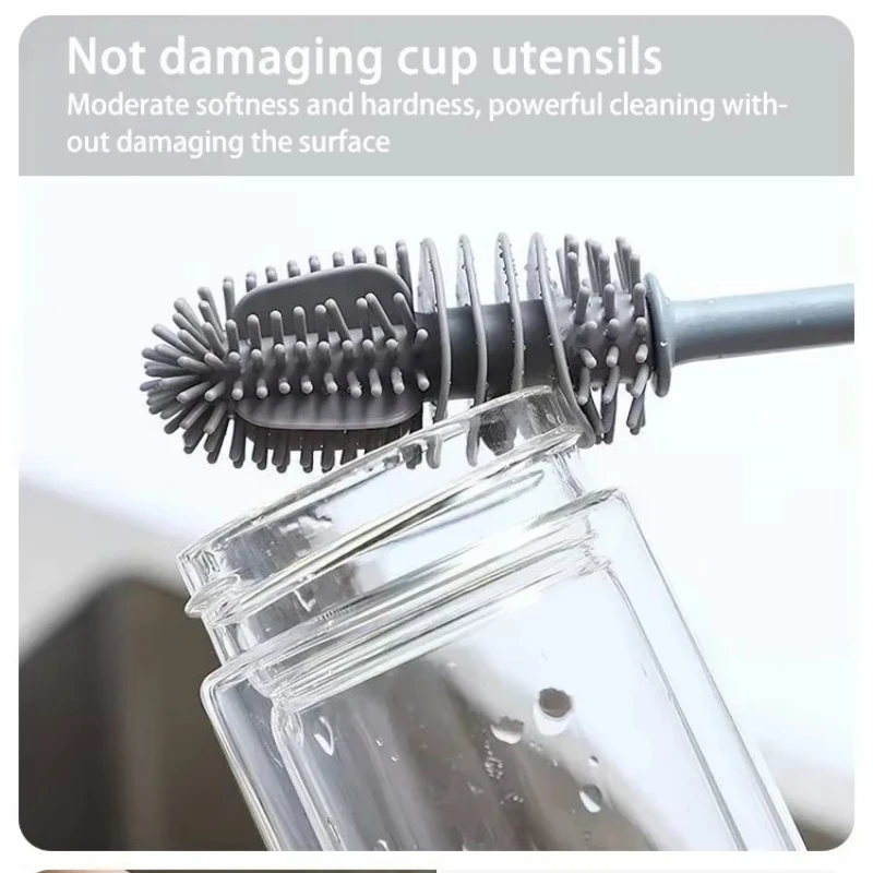 1Pc Bottle Brush Insulation Cup Washing No Deadend Long Handled Silicone Cleaning Brush Household Multifunctional Cleaning Tools