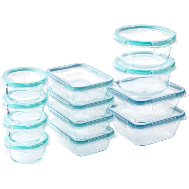 Total Solution 24-Pc Glass Food Storage Container Meal Prep Set with Plastic Lids, 4-Cup, 2- & 1, BPA-4 Lo