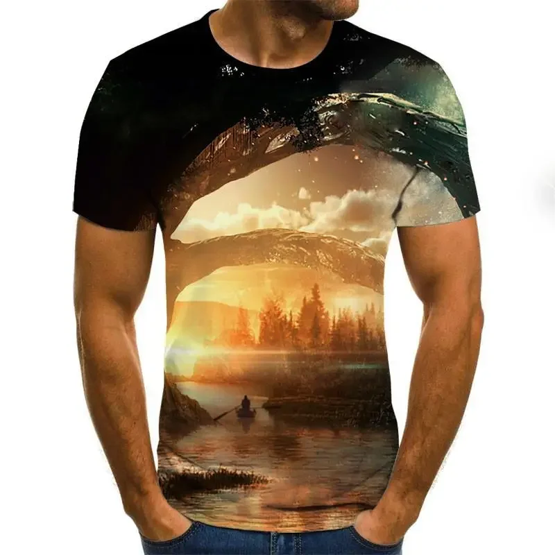 

New Summer Men's 3d T Shirt Casual Short Sleeve O Neck Fashion Natural Print Street Style Sports Breathable Lightweight Fitness