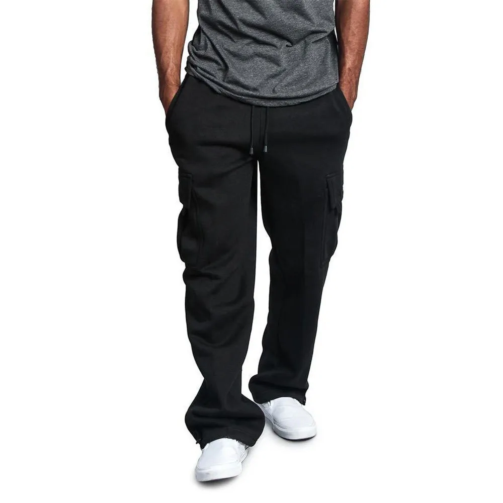 

2025 New Men's Multi Pocket Workwear Pants for Autumn and Winter, Brushed Casual Leg Tied Pants for Men Cargo Pants