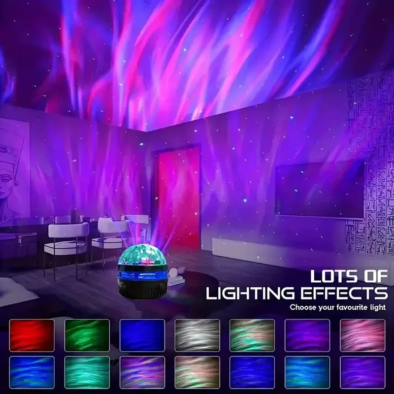 LED Water Wave Projector Remote Controlled Rotating Ambient Light for Home Bar Christmas Halloween Party Ambient Lighting