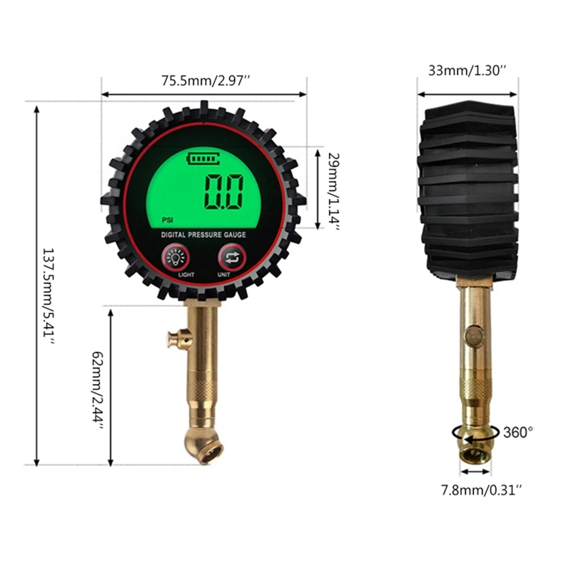 Upgrade Digital Tire Pressure Gauge Air Chuck And Compressor Accessories LCD Display Heavy Duty LED Spotlight 255PSI