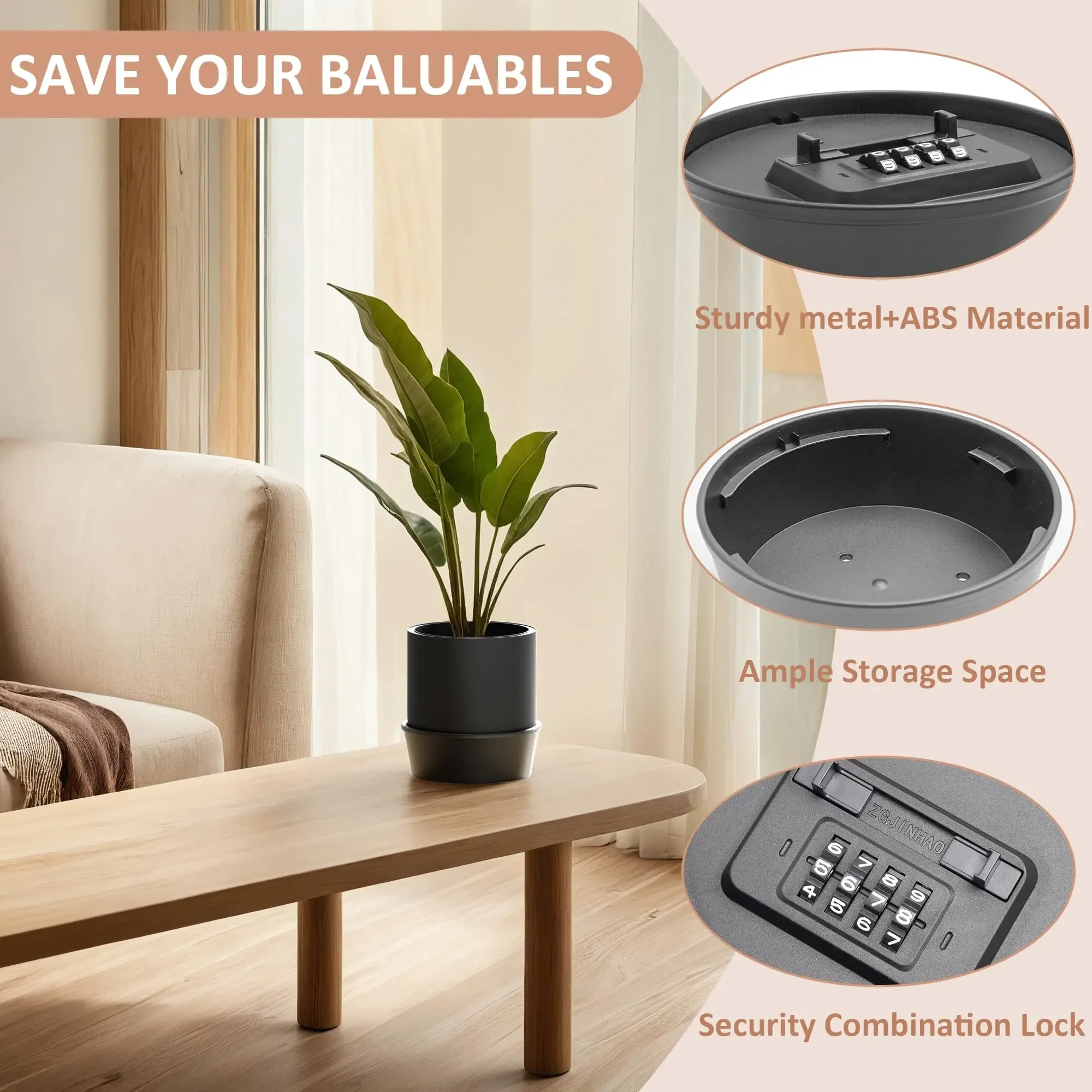 الإبداعية التمويه بوعاء قاعدة مكافحة سرقة كلمة المرور مفتاح صندوق مكتب في الهواء الطلق فناء مفتاح المنظم صندوق تخزين #5