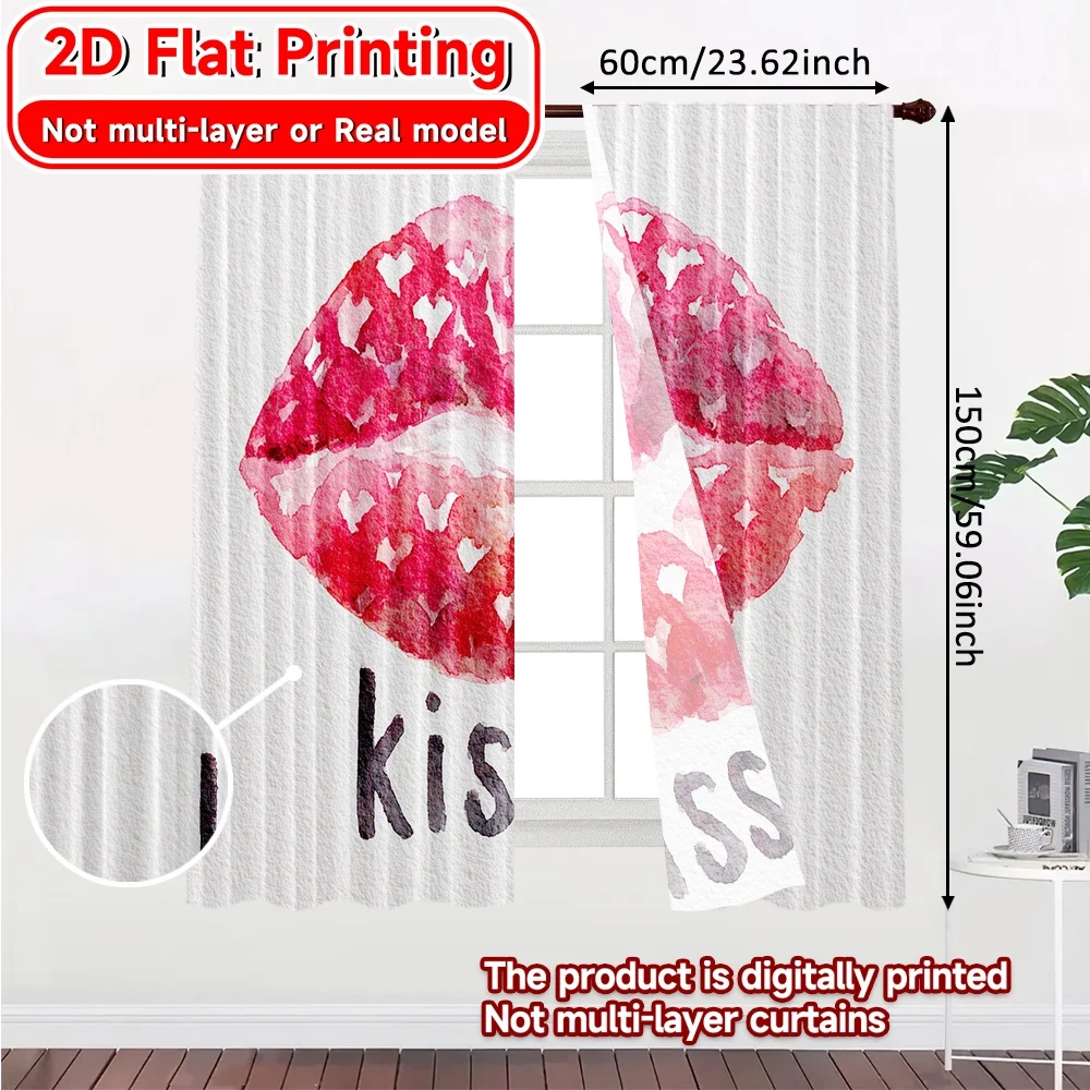 2D Flat Printing,2pcs LipPrints Modern Print Curtains Polyester Easy Install Curtains Decorations For Home Suitable for Living