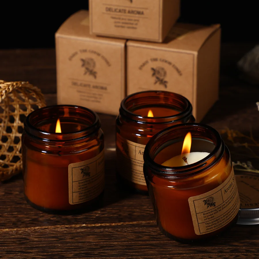 1 Stück braune Glaskerze, Aromatherapie-Kerze, rauchfreie Duftkerze, geeignet für Heimdekoration, Geburtstag, Valentinstag, Geschenk