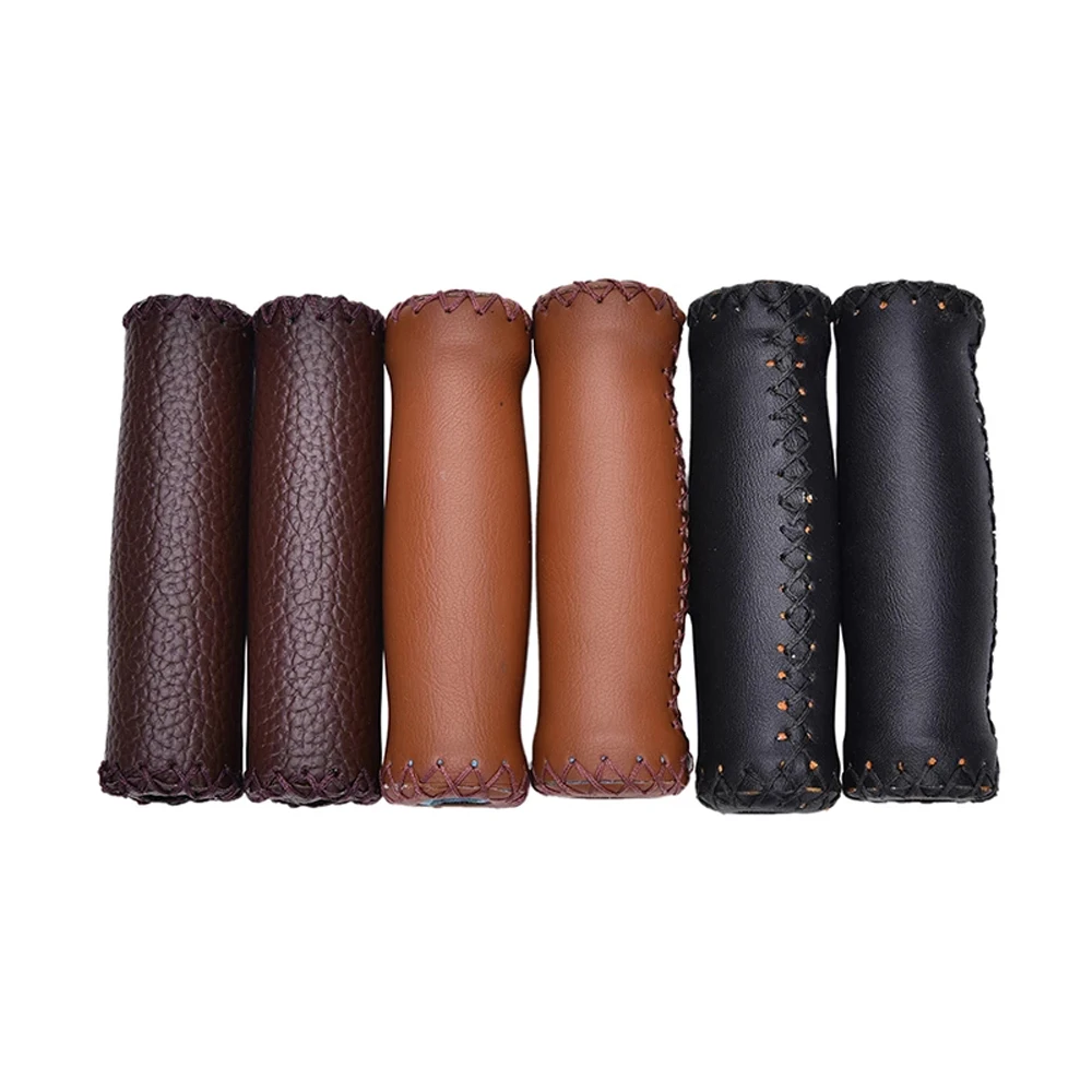 1Pair 3 Colors Vintage Retro Riding MTB Road Mountain Bike Bicycle Handlebar Grip Artificial Leather Cycling Grip Ends