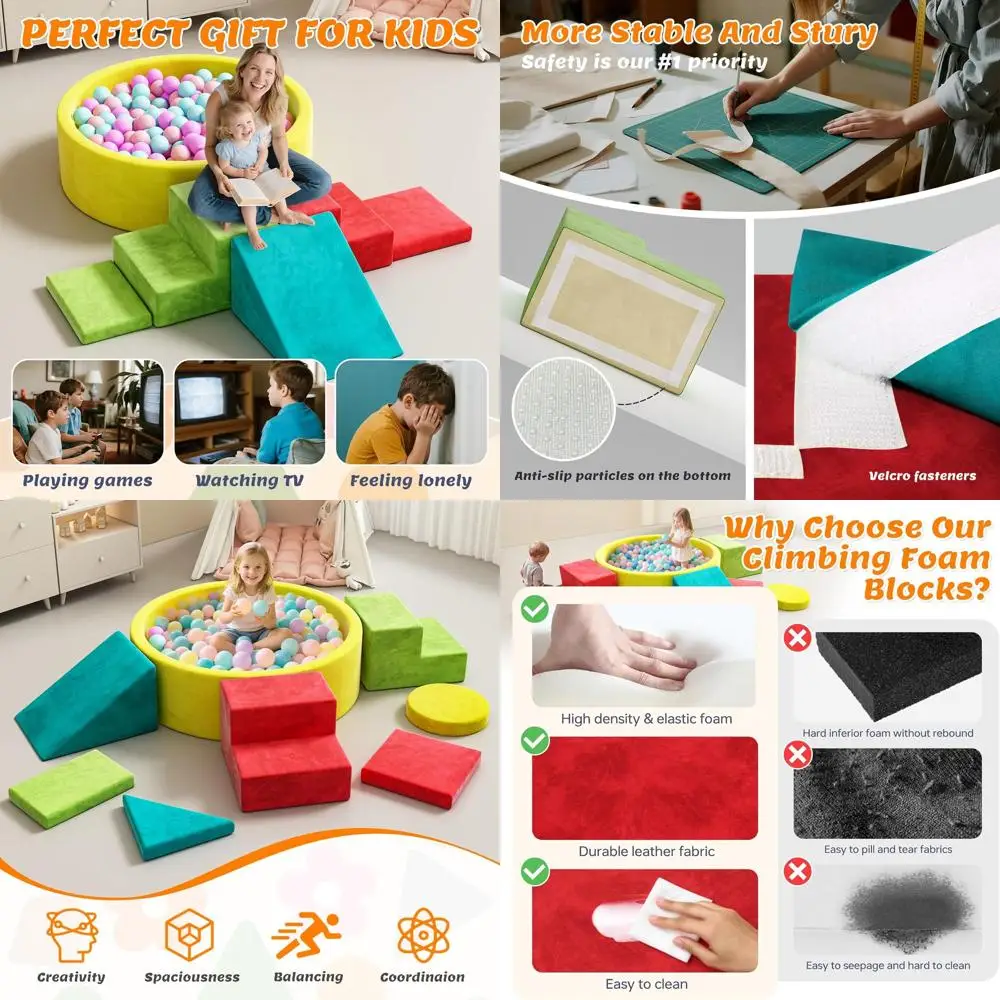 

Toddler Foam Climbing Blocks Set with Ball Pit, 8 Pieces, Indoor Play for Ages 1-3