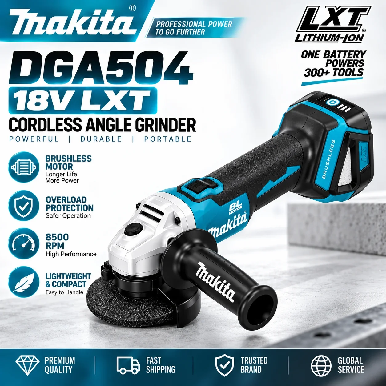 Für Makita DGA504 18V LXT Bürstenloser Akku-Winkelschleifer 125mm 8500RPM Professionelles Elektrowerkzeug zum Schneiden und Schleifen Deutsches Lager Schnelle Lieferung