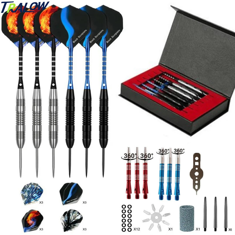 TRALOW Professional Steel Tip Darts Set Nonslip Iron Barrel Aluminum Shafts Metal Darts for Training Competition Dartboard Games