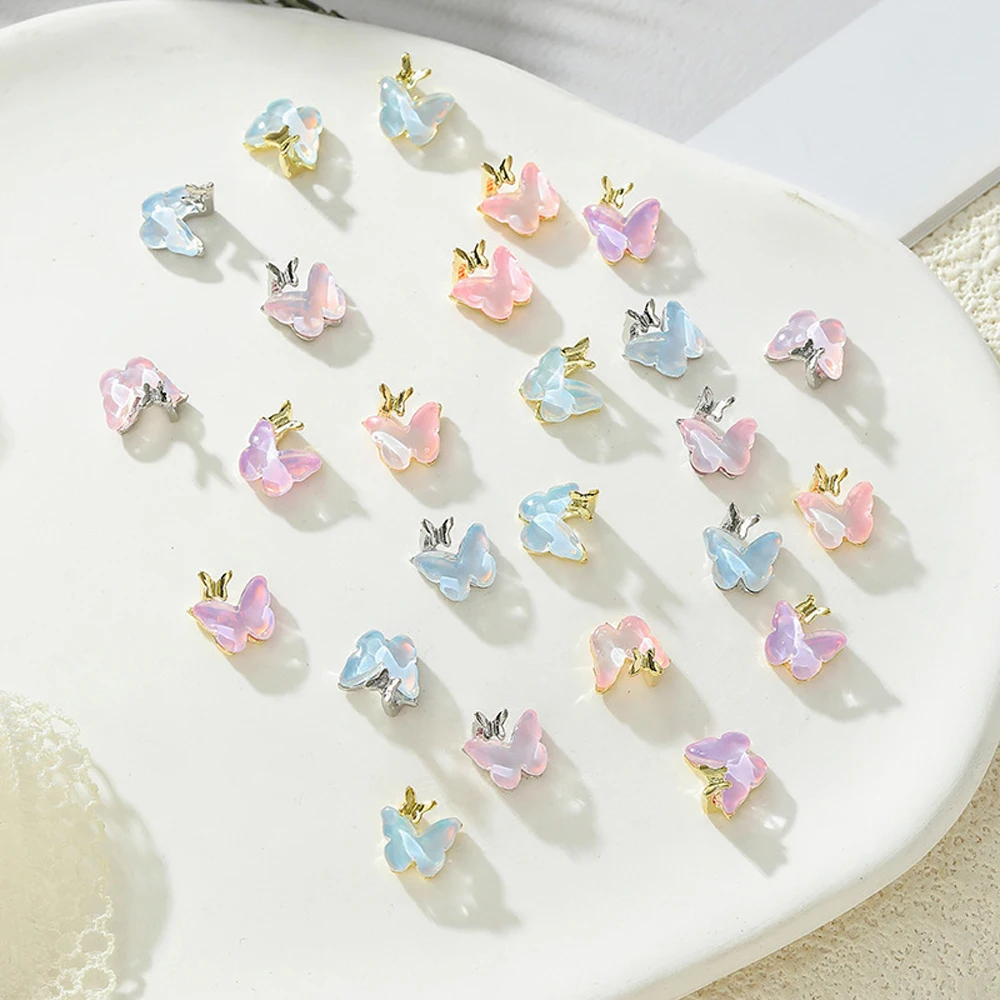 10pcs Crystal Butterfly Nail Art Charm 3D Alloy Y2K 8x9MM Aurora Butterfly Gem Nail Decoration DIY Shiny Cute Nail Accessories