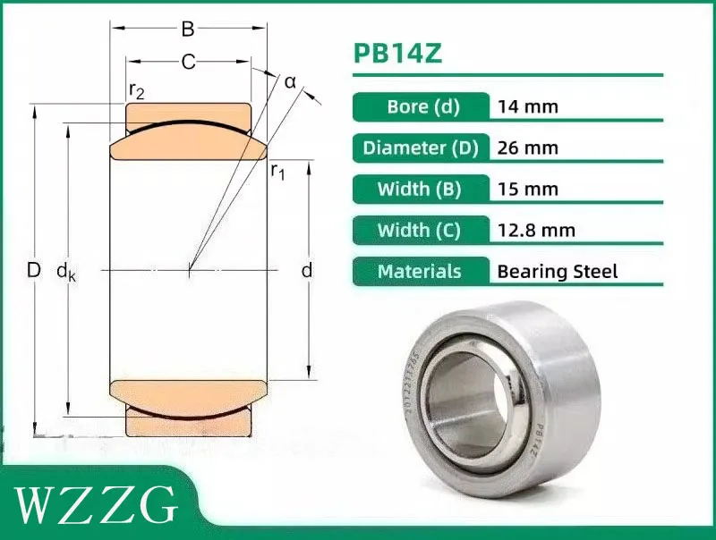 

Подшипник радиально-упорный WZZG PB14Z 14x26x15 14x26x15x12.8мм с головкой типа «рыбий глаз»