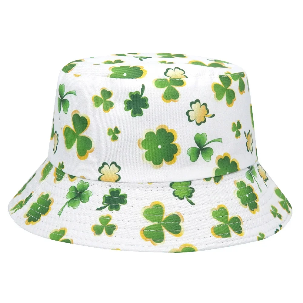 Summer Clover Print Bucket Hats for Women Men Outdoor Sunscreen Panama Female Sunshade Fisherman Hats Lady Sun Hat Reversible