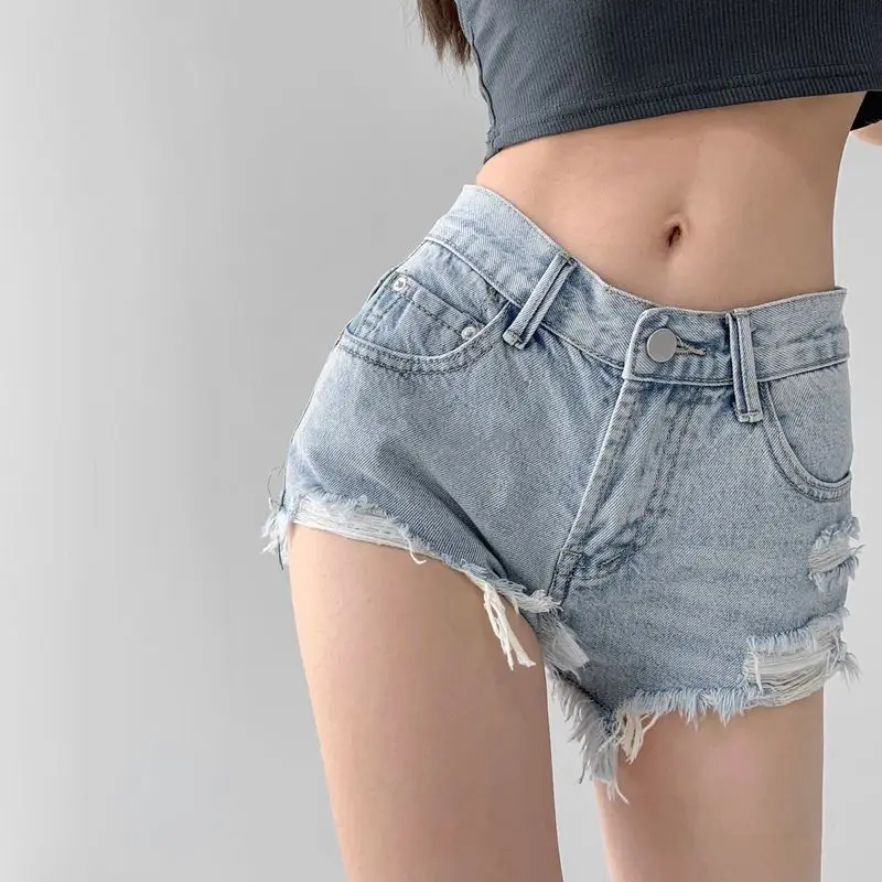 Street Casual Hole A-line Shorts Summer New Thin High Waist Solid Loose Irregular Wide Leg Hot Pants Vintage Trend Women Clothes