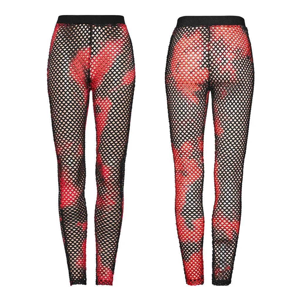 PUNK RAVE Women's Punk Tie-dyed Mesh Leggings Slim Perspective Matching Pants Three Colors Available Spring/summer