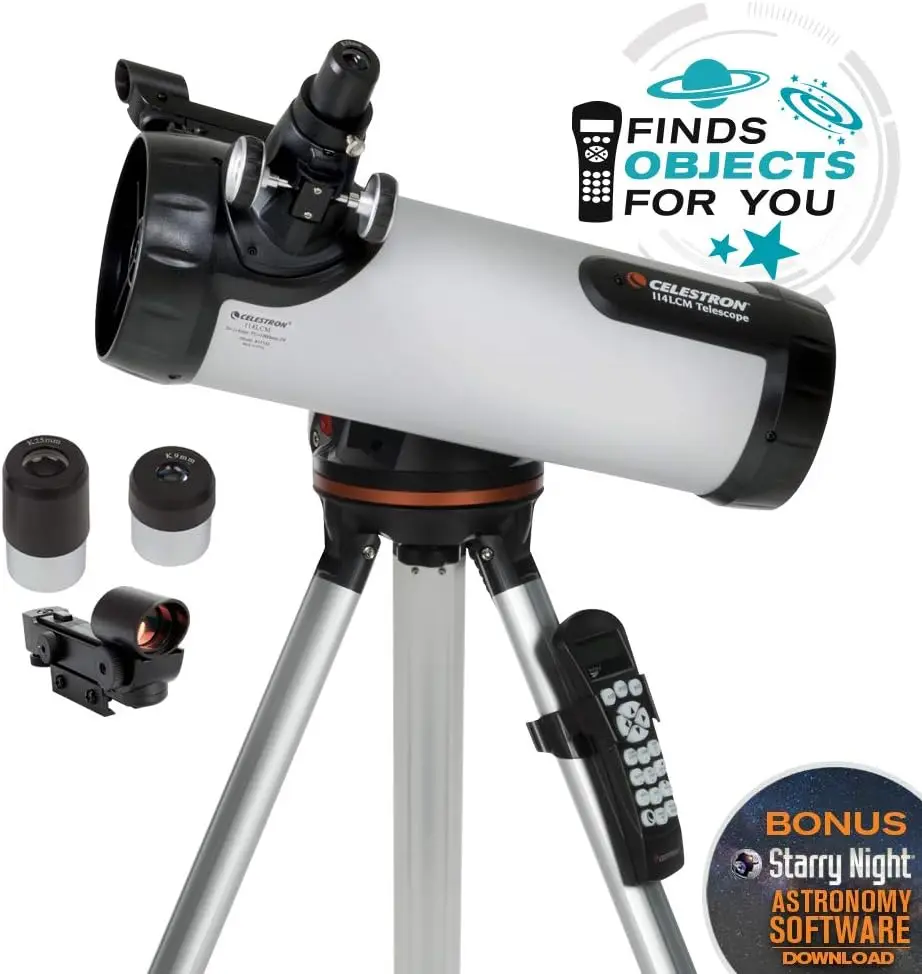 114LCM Computerized Newtonian Telescope - Telescopes for Beginners  2 Eyepieces Full-Height Tripod  Motorized