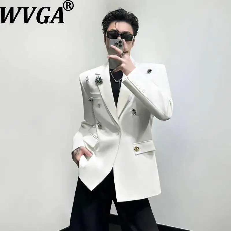 WVGA Spring Autumn New Men Korean Style Double-Breasted Metal Decorations Blazer Shoulder Pads High-End Fashionable Coats W24082