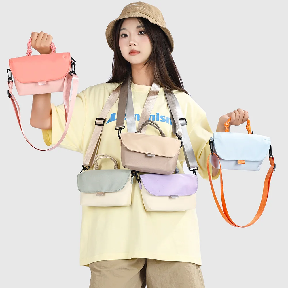 Macaron Color Block Nylon Small Square Bag Versatile Simple Crossbody Bag Universal Women's Bag Korean Style Casual Handbag