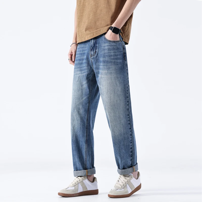 

Men Casual Loose Vintage Fashion Denim Jeans Pants Man Korean Streetwear Straight Jeans Trousers