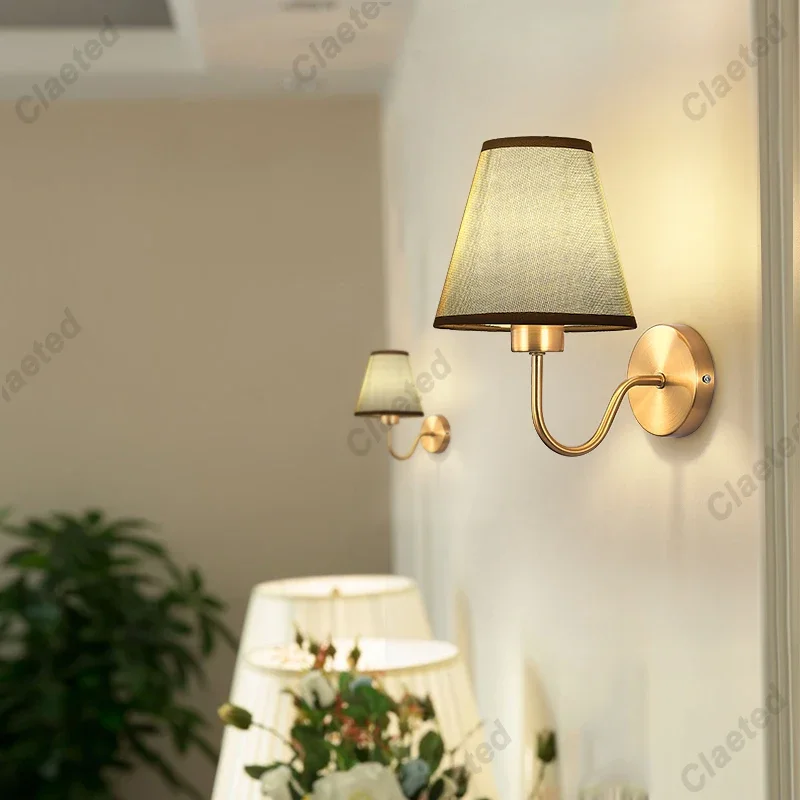 Lâmpada de parede LED com lâmpada E27, abajur de tecido, arandelas para hotel, quarto, cabeceira, sala, escadas, decoração de casa, 110v, 220v