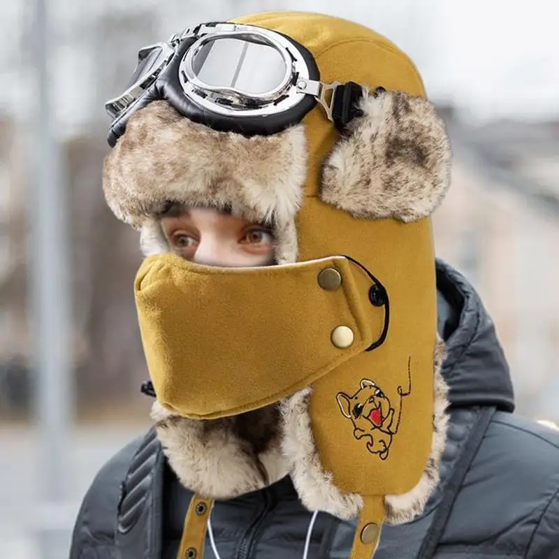 

Thermal Trapper Hat for Men Warm Pilot Hat Hat for Cold Weather Winter Warm Trapper Hat With Goggles Earmuffs Face Cover