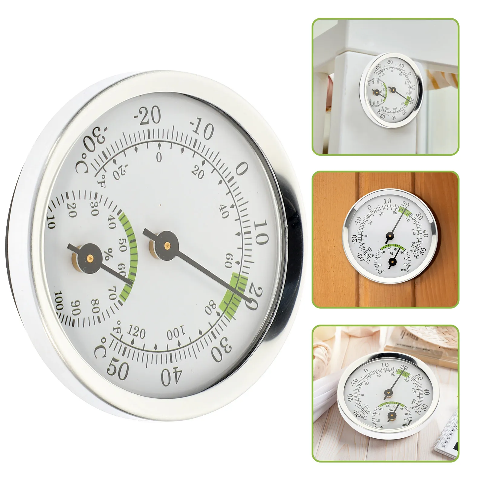Pointer Thermohygrometer Silver Round Compact Indoor Outdoor Thermometer Hygrometer Mini Portable Temperature Gauge Home Office